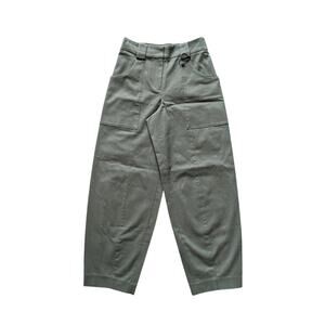 NWOT Express Super High-Waisted Trouser Barrel Leg Pants Womens 0 Green Utility